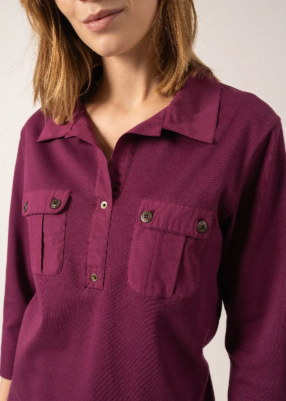 Oléron polo shirt - 3/4 length sleeves, in cotton (PRUNE)