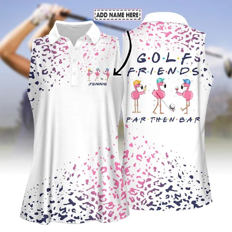 Personalized Name Golf Friends Par Then Bar Leopard Flamingo Women Polo Shirt