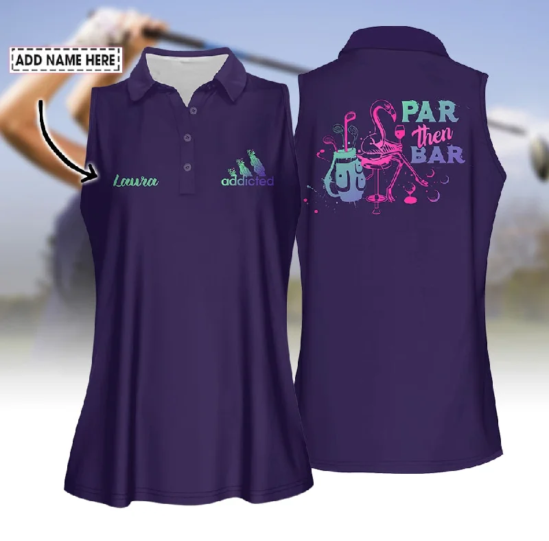 Personalized Name Gradient Par Then Bar Flamingo Women Sleeveless Polo Shirt