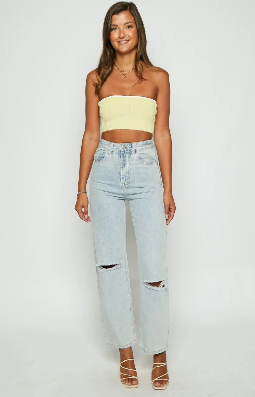 Pia Yellow Contrast Bind Knit Tube Top