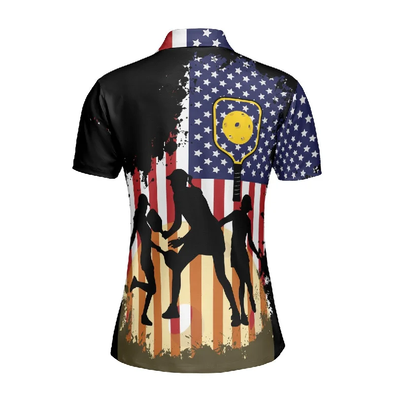 Pickleball America Flag Polo Shirt For Women, Idea Gift for Pickleball Players