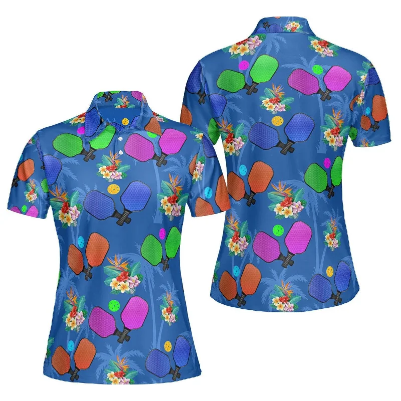 Pickleball Tropical Palm Polo Shirt For Women, Summer Sport Polo Shirt