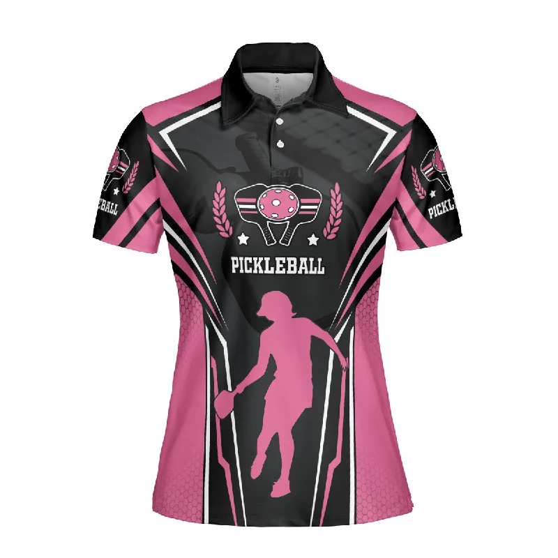 Pink Pickleball Polo Shirt For Women, Cool Shirt for Ladies Love Pickleball