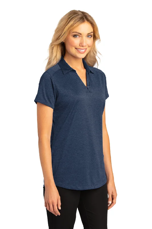 Port Authority Womens Digi Heather Performance Moisture Wicking Short Sleeve Polo Shirt - Dress Navy Blue