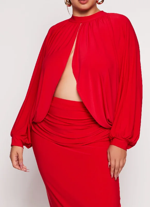 Plus Size Mock Neck Split Hem Top