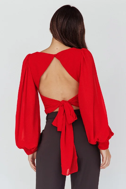 Romance Novel Sweetheart Neckline Open Back Top Red