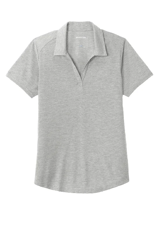 Sport-Tek Womens Moisture Wicking Short Sleeve Polo Shirt - Heather Light Grey