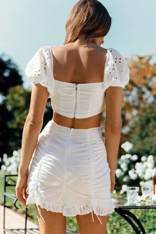 Sweet September Bust Tie Puff Sleeve Crop Top White