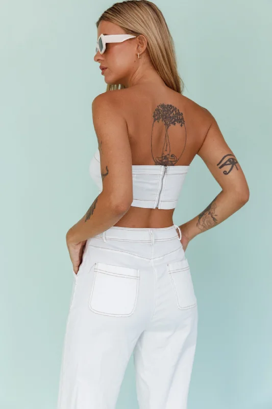 Uptown Strapless Crop Top White