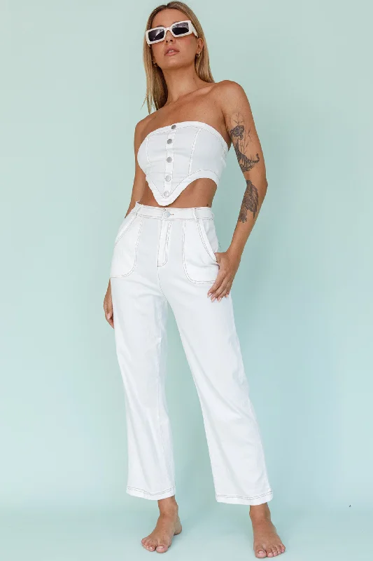 Uptown Strapless Crop Top White