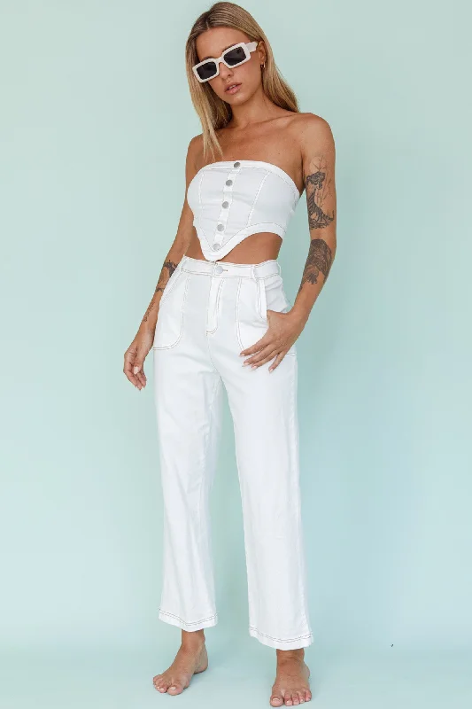 Uptown Strapless Crop Top White