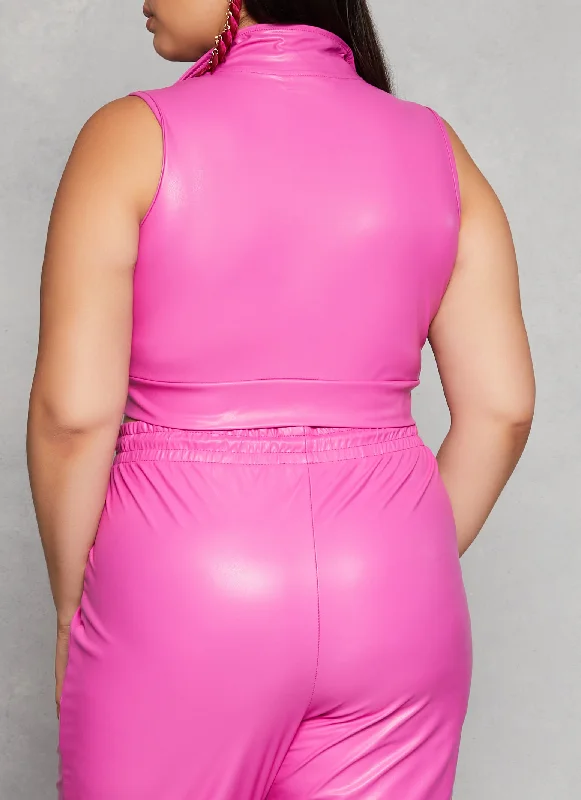 Plus Size Faux Leather Zip Front Tank Top