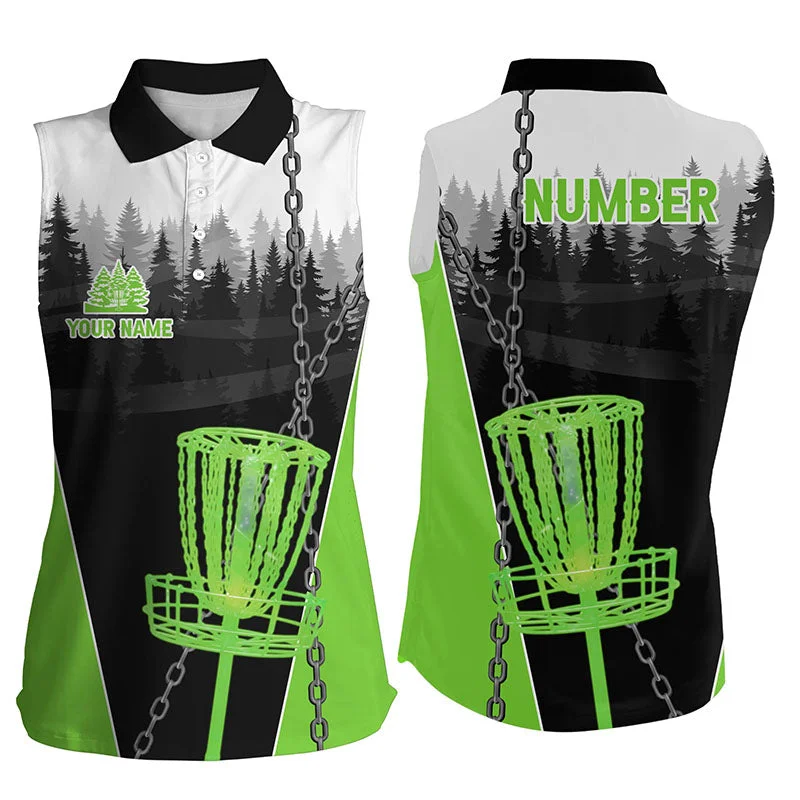 Women Sleeveless Polo Shirts Custom Black Chain Disc Golf Jerseys, Frisbee Golf Outfit Multicolor