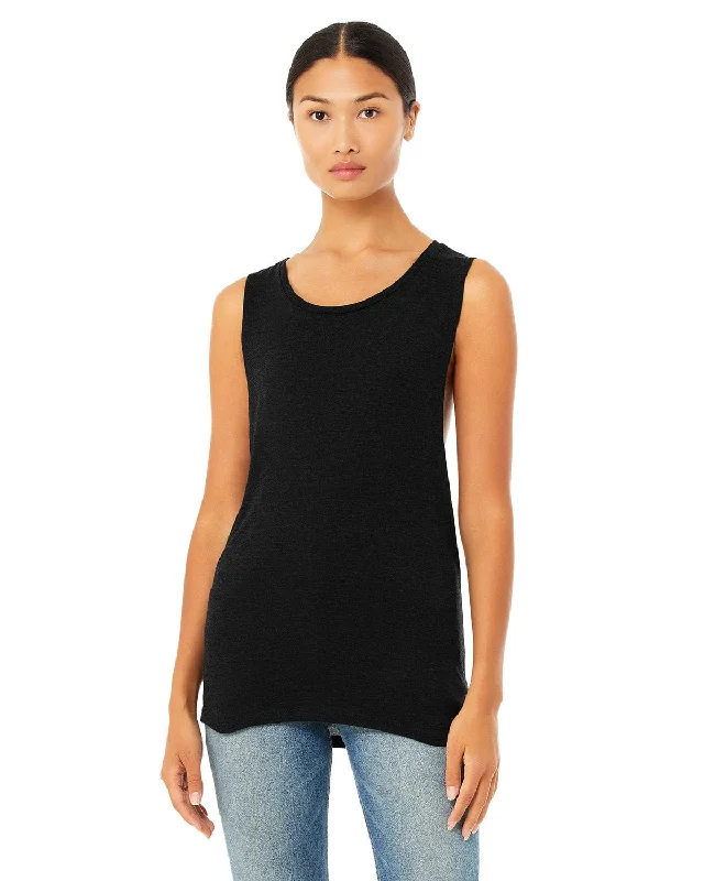 Bella+Canvas Ladies Flowy Scoop Muscle Tank | Black Heather