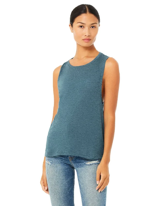 Bella+Canvas Ladies Flowy Scoop Muscle Tank | Hthr Deep Teal