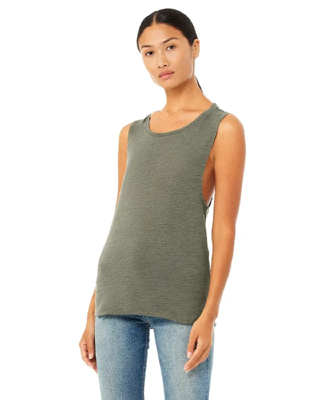 Bella+Canvas Ladies Flowy Scoop Muscle Tank | Olive Slub