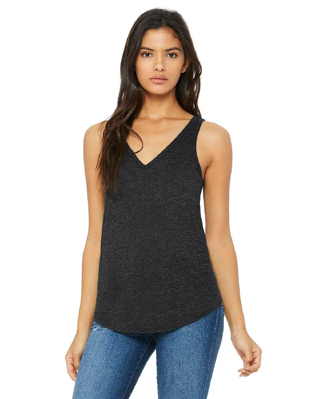 Bella+Canvas Ladies Flowy V-Neck Tank | Dark Gry Heather