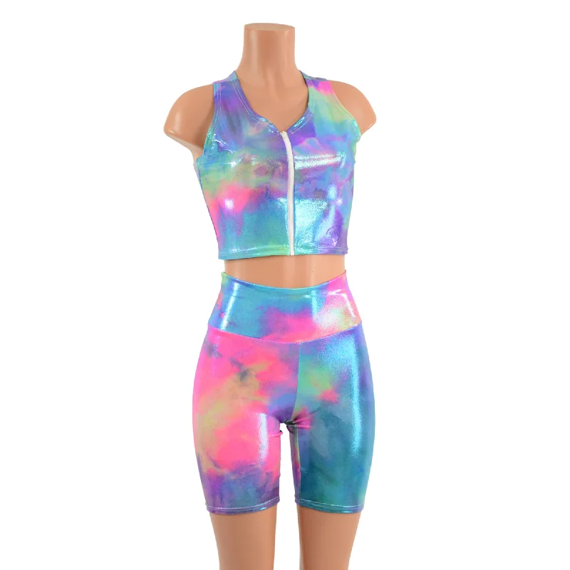 Cotton Candy Bike Shorts & Racerback Crop Top Set