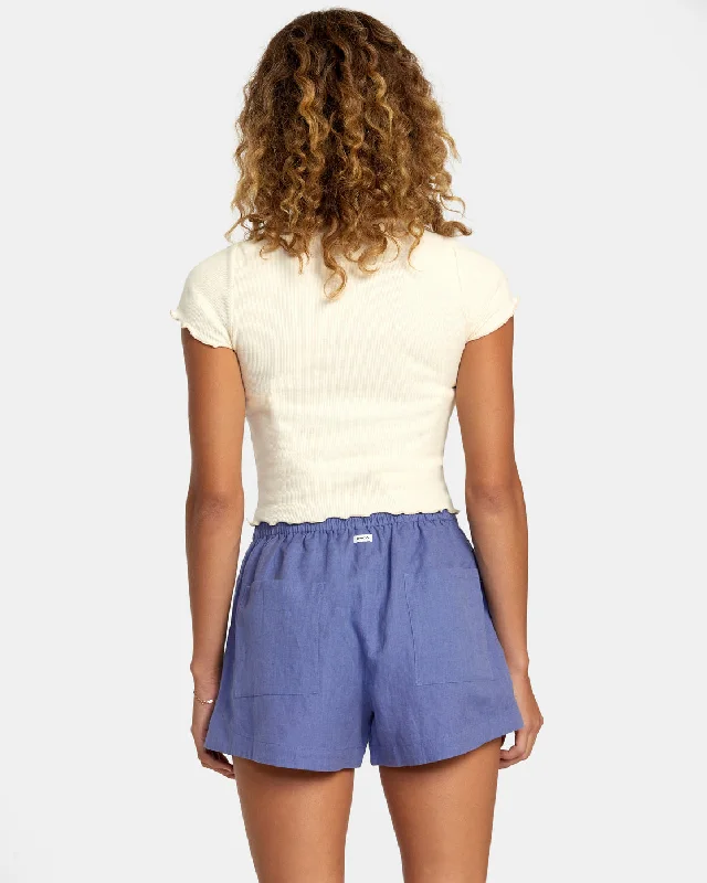 Linen Sawyer Elastic Waist Shorts - Coast