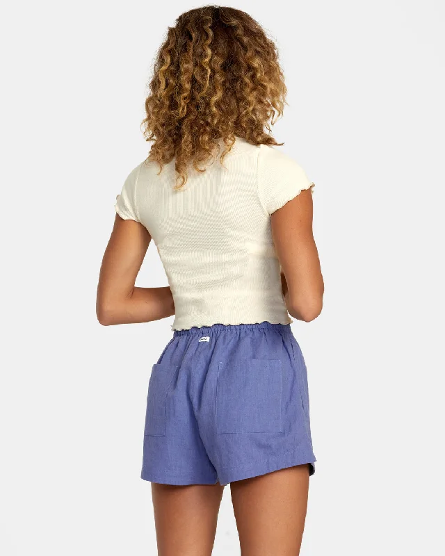 Linen Sawyer Elastic Waist Shorts - Coast