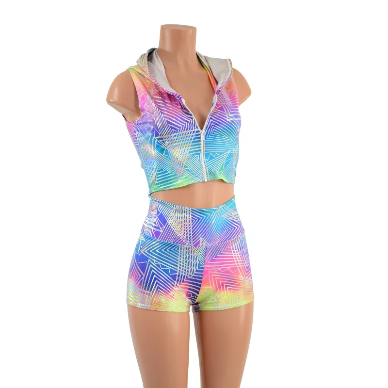 Spectrum Dragon Hooded Crop Top and High Waist Shorts Set