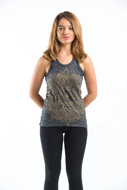 Womens Lotus Mandala Tank Top in Gold on Black