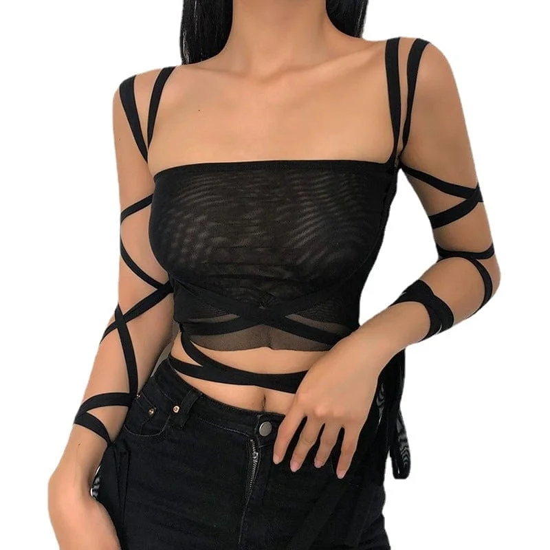 Women's Grunge Strappy Mesh Tank Top