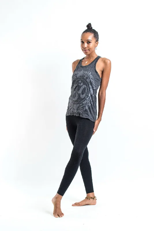 Womens Infinitee Om Tank Top in Silver on Black