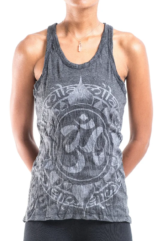 Womens Infinitee Om Tank Top in Silver on Black