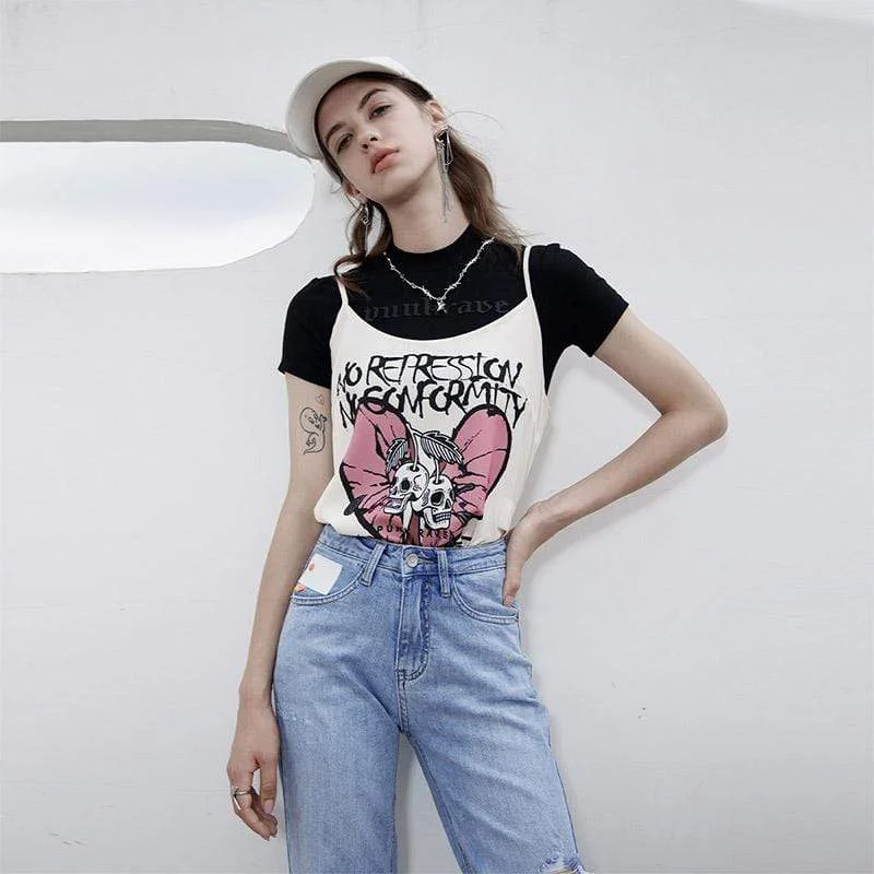 Women's Punk Skull Printed Chiffon Tank Tops