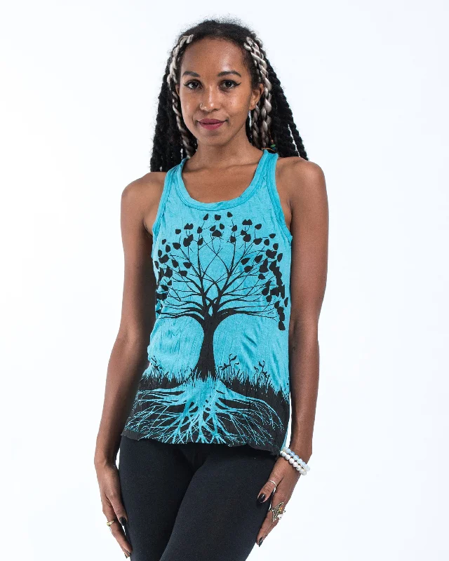 Womens Tree of Life Tank Top in Turquoise