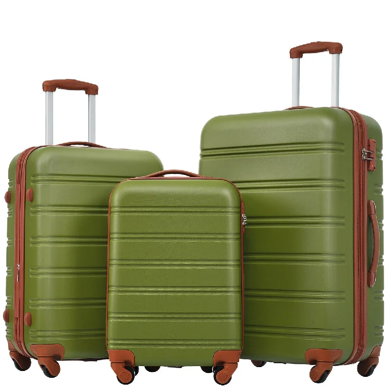 Leather - Trimmed Travel Laptop Sleeves in Burgundy for Protection3-Piece Set Hardside Spinner Luggage with TSA Lock Lightweight Suitcase, 20in 24in 28in Travel Suitcase Sets, Olive Green