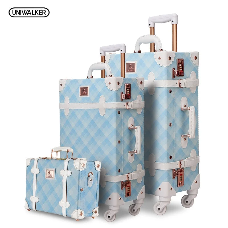 Women's Travel Makeup Bags with Mirror in Pink and Black3Pcs/Set Spinner Luggage Set Vintage Print Suitcase Pu Leather Water-Resistant Upright Travel Women's Travel Makeup Bags with Mirror in Pink and Black3Pcs/Set Spinner Luggage Set Vintage Print Suitcase Pu Leather Water-Resistant Upright Travel