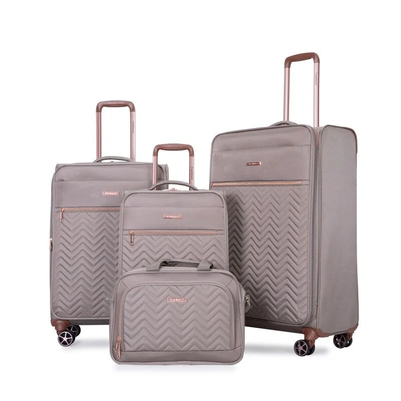 Women's Travel Makeup Bags with Mirror in Pink and Black4-Piece Softshell Suitcase Terylene Luggage Sets with Spinner Wheels,Khaki Women's Travel Makeup Bags with Mirror in Pink and Black4-Piece Softshell Suitcase Terylene Luggage Sets with Spinner Wheels,Khaki