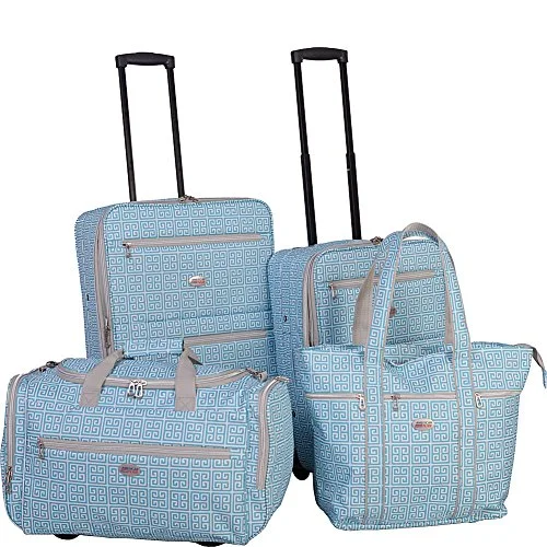 Hanging Travel Toiletry Bags with Multiple Pockets in TealAmerican Flyer Greek Key 4-Piece Rolling Luggage Set, Turquoise Hanging Travel Toiletry Bags with Multiple Pockets in TealAmerican Flyer Greek Key 4-Piece Rolling Luggage Set, Turquoise