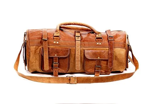 Travel Bag ID Card Holders in Clear Vinyl with LanyardsDuffel Bag 22'' Travel Bag Travelling Bag Backpack Genuine Leather Vintage Handmade Bag (Style 4)