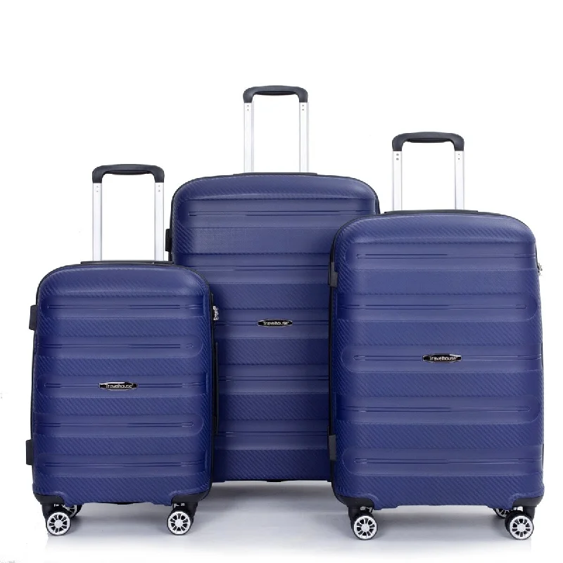 Travel Neck Pillow Covers in Soft Fleece in Gray for ComfortHardshell Suitcase Spinner Wheels PP Luggage Sets Lightweight Durable Suitcase with TSA Lock, 3-Piece Set (20/24/28) Blue