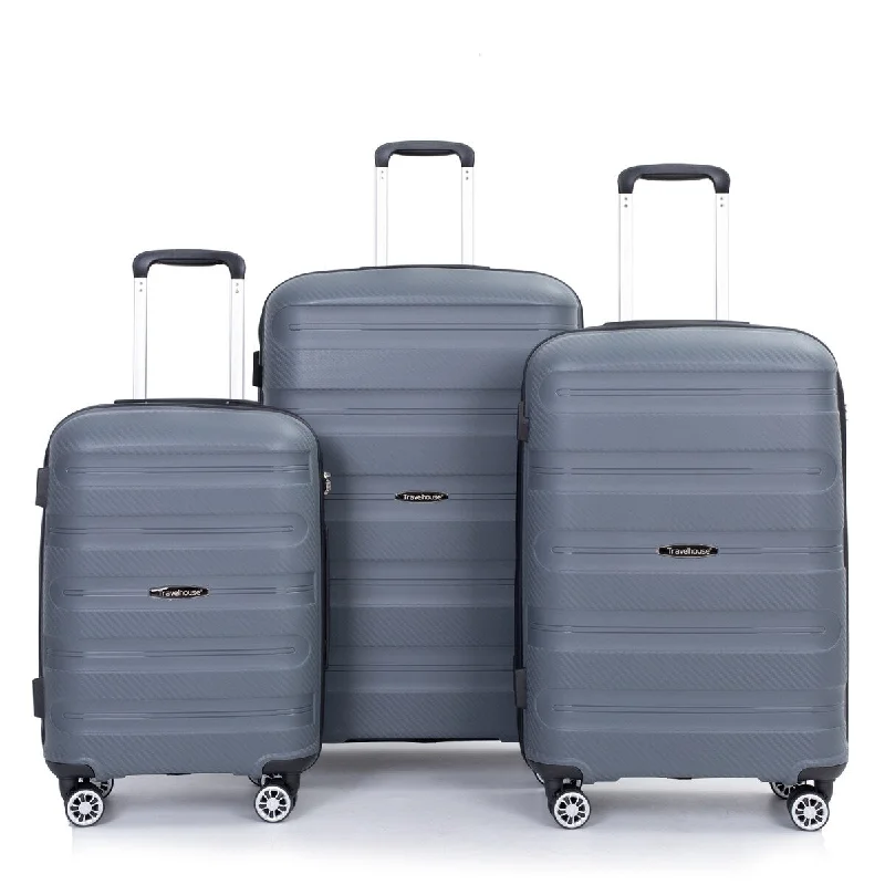 Travel Neck Pillow Covers in Soft Fleece in Gray for ComfortHardshell Suitcase Spinner Wheels PP Luggage Sets Lightweight Durable Suitcase with TSA Lock, 3-Piece Set (20/24/28) Gray