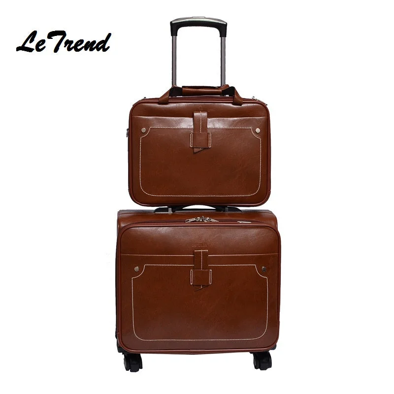 Anti - Theft Crossbody Travel Bags with RFID Protection in Gray for City TripsLetrend Men Business Pu Leather Rolling Luggage Set Spinner Retro Trolley 18 Inch Carry On Anti - Theft Crossbody Travel Bags with RFID Protection in Gray for City TripsLetrend Men Business Pu Leather Rolling Luggage Set Spinner Retro Trolley 18 Inch Carry On