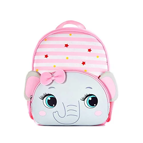 Adjustable Luggage Straps in Pink with Reflective Stripes for Night TravelToddler Backpack Waterproof Preschool Backpack 3D Cute Cartoon Neoprene Animal Schoolbag for Kids for 2-5 Years Boys Girls (Grey Elephant)