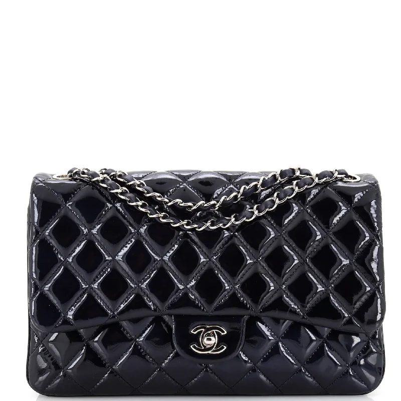 Tote Bag with RFID - Blocking Pocket in Black for Protecting Your Cards and Information3 Flap Bag Quilted Patent Jumbo