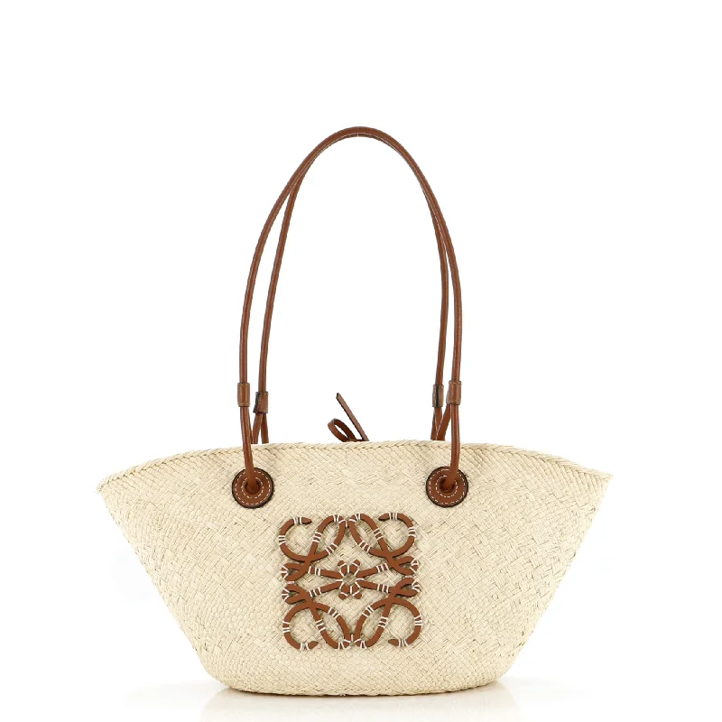 Linen Tote Bag in Natural Beige with Braided Details for a Rustic Summer EnsembleAnagram Basket Tote Raffia Small