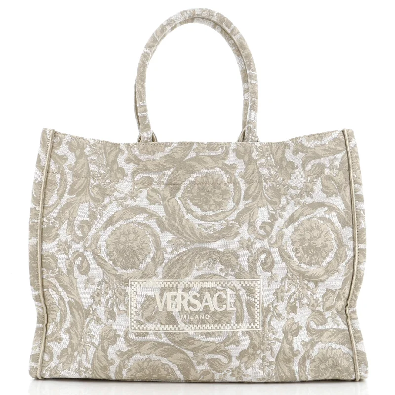 Faux Fur - Trimmed Tote Bag in White for a Cozy Winter LookAthena Tote Barocco Jacquard