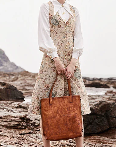 Monogrammed Tote Bag in Brown Leather with Personalized Initials for a Custom and Elegant TouchBest Brown Leather Womens Vertical Tote Handbag Handmade Vintage Tote Shoulder Purse for Ladies