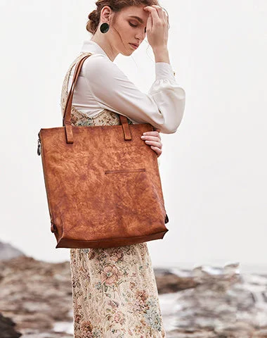 Women's Tote Bag with Magnetic Closure in Orange for Easy Access on the GoBest Brown Leather Womens Vertical Totes Handbag Handmade Vintage Tote Shoulder Purse for Ladies