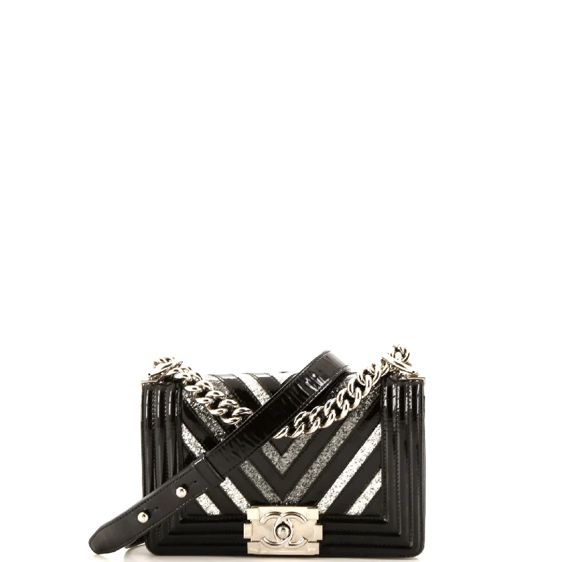 Boy Flap Bag Chevron Patent with Glitter PVC Small