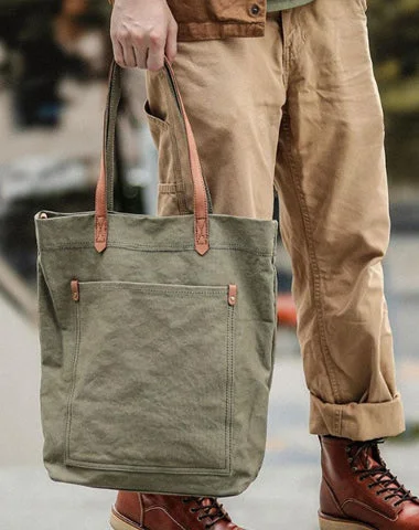 Monogrammed Tote Bag in Brown Leather with Personalized Initials for a Custom and Elegant TouchPatchwork Tote Bag in Denim with Vintage - Inspired Designs for a Retro AppealKhaki Vintage Canvas Men Womens Large Tote Bag Green Canvas Shoulder Tote Bag Shopper Tote For Men