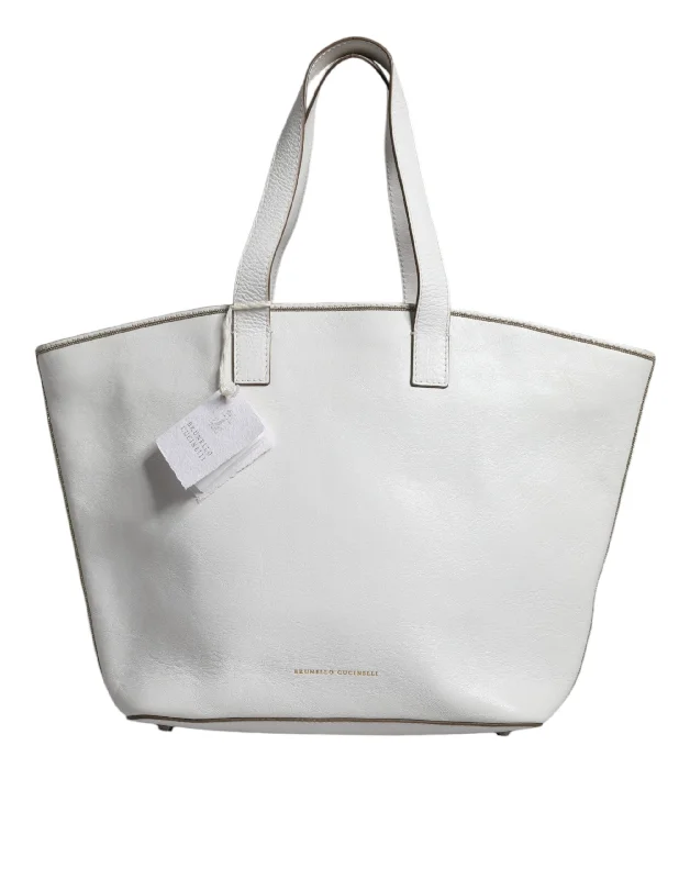 Women's Tote Bag with Inner Compartments in Gray for Organizing Everyday EssentialsWomen's Tote Bag with Detachable Pouch in Purple for Added ConvenienceBrunello Cucinelli  Leather Logo Shoulder Strap Shopping Tote Women's Bag (Pre-Owned)