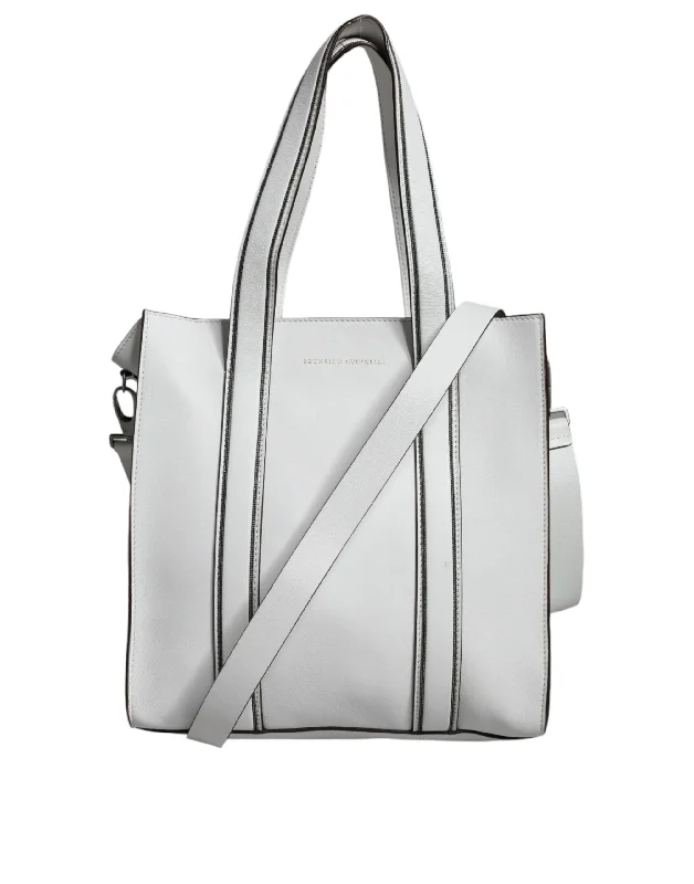 Faux Fur - Trimmed Tote Bag in White for a Cozy Winter LookWomen's Printed Tote Bag in Floral Patterns for a Spring - Themed Shopping TripBrunello Cucinelli  Leather Logo Shoulder Strap Shopping Tote Women's Bag (Pre-Owned)