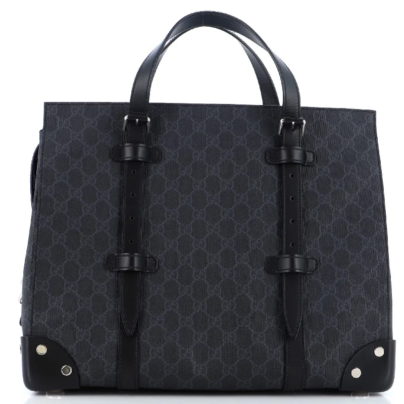 Monogrammed Tote Bag in Brown Leather with Personalized Initials for a Custom and Elegant TouchWomen's Printed Tote Bag in Floral Patterns for a Spring - Themed Shopping TripBuckle Travel Tote GG Coated Canvas with Leather Large